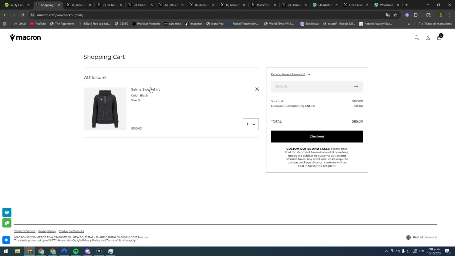 Macron discount code screenshot showing code ENDU15 applied at Macron checkout page. Uploaded by SimplyCodes community member DonPollito on Oct 15, 2025