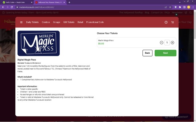 Madame Tussauds checkout page showing Madame Tussauds promo code box | Screenshot taken by SimplyCodes community member on Jul 23, 2025