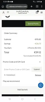 MADARA20 coupon verification screenshot