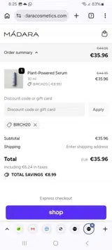 BIRCH20 coupon verification screenshot