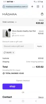 SILK15 coupon verification screenshot