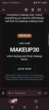 MAKEUP30 coupon verification screenshot