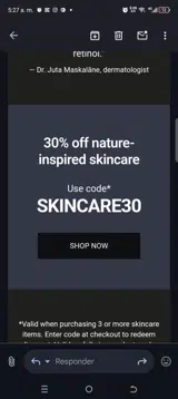 SKINCARE30 coupon verification screenshot