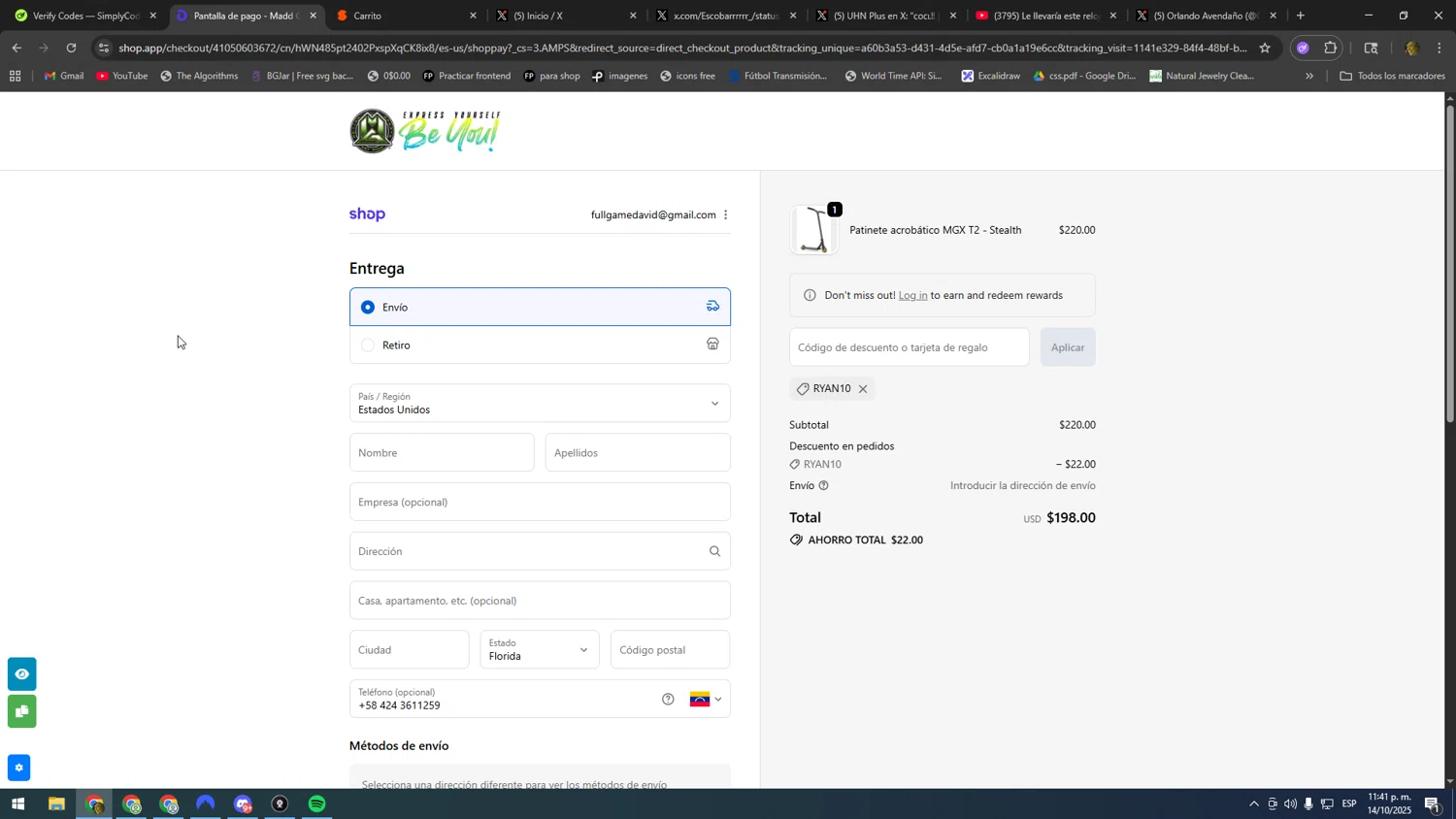 Madd Gear discount code screenshot showing code RYAN10 applied at Madd Gear checkout page. Uploaded by SimplyCodes community member DonPollito on Oct 15, 2025