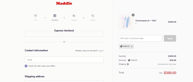 Maddle CA checkout page showing Maddle CA promo code box | Screenshot taken by SimplyCodes community member on Sep 24, 2022