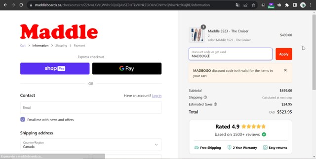 Maddle CA checkout page showing Maddle CA promo code box | Screenshot taken by SimplyCodes community member on Oct 24, 2023