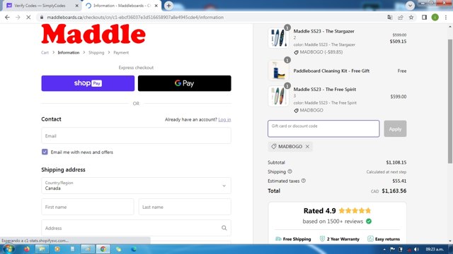 Maddle CA checkout page showing Maddle CA promo code box | Screenshot taken by SimplyCodes community member on Jul 29, 2023