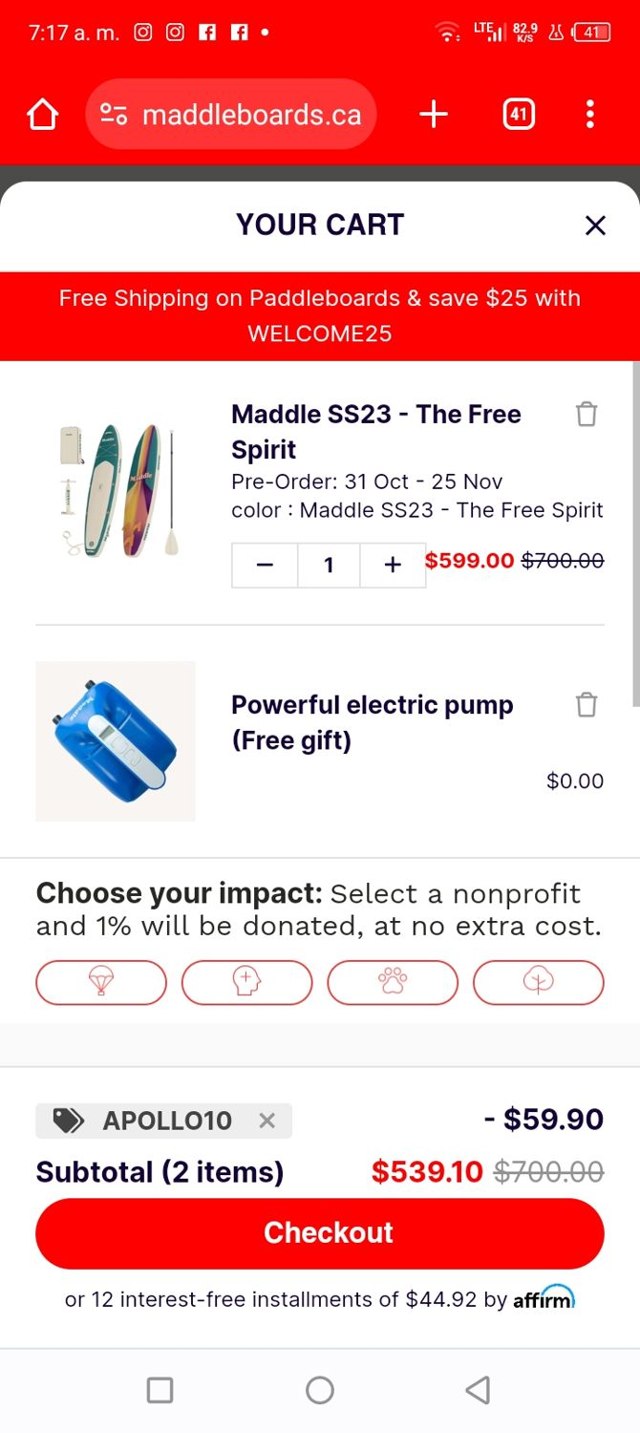 Maddle CA checkout page showing Maddle CA promo code box | Screenshot taken by SimplyCodes community member on Oct 25, 2023