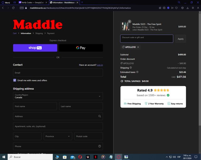 Maddle CA checkout page showing Maddle CA promo code box | Screenshot taken by SimplyCodes community member on Jan 20, 2024