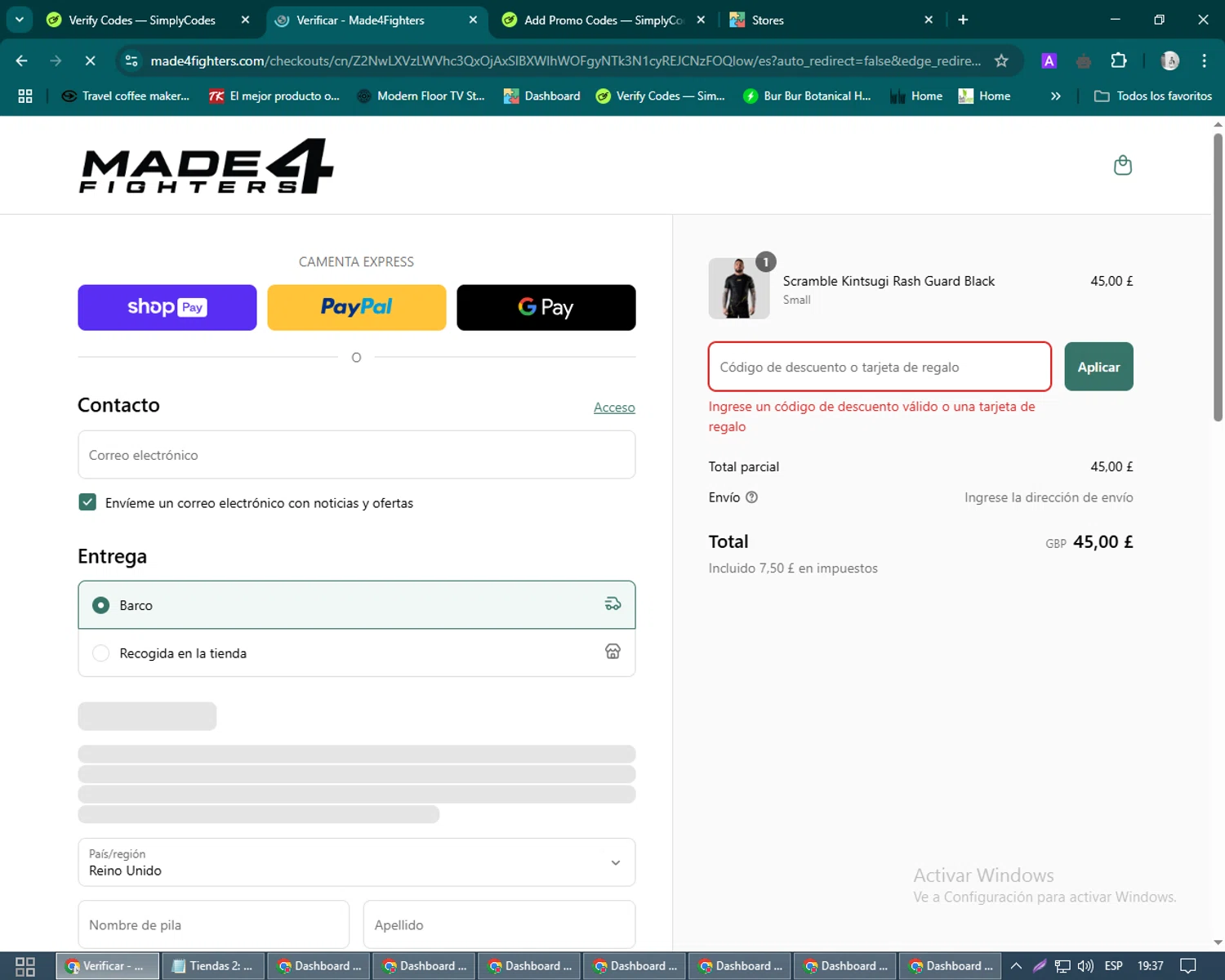 Made4Fighters promo code screenshot showing code LUCKY applied at Made4Fighters checkout page. Uploaded by SimplyCodes community member John_Johnson on Mar 21, 2025