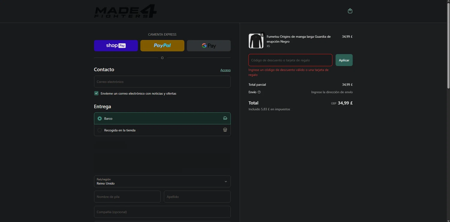 Made4Fighters promo code screenshot showing code SPRING30 applied at Made4Fighters checkout page. Uploaded by SimplyCodes community member POWERRANGERRED on Apr 17, 2025