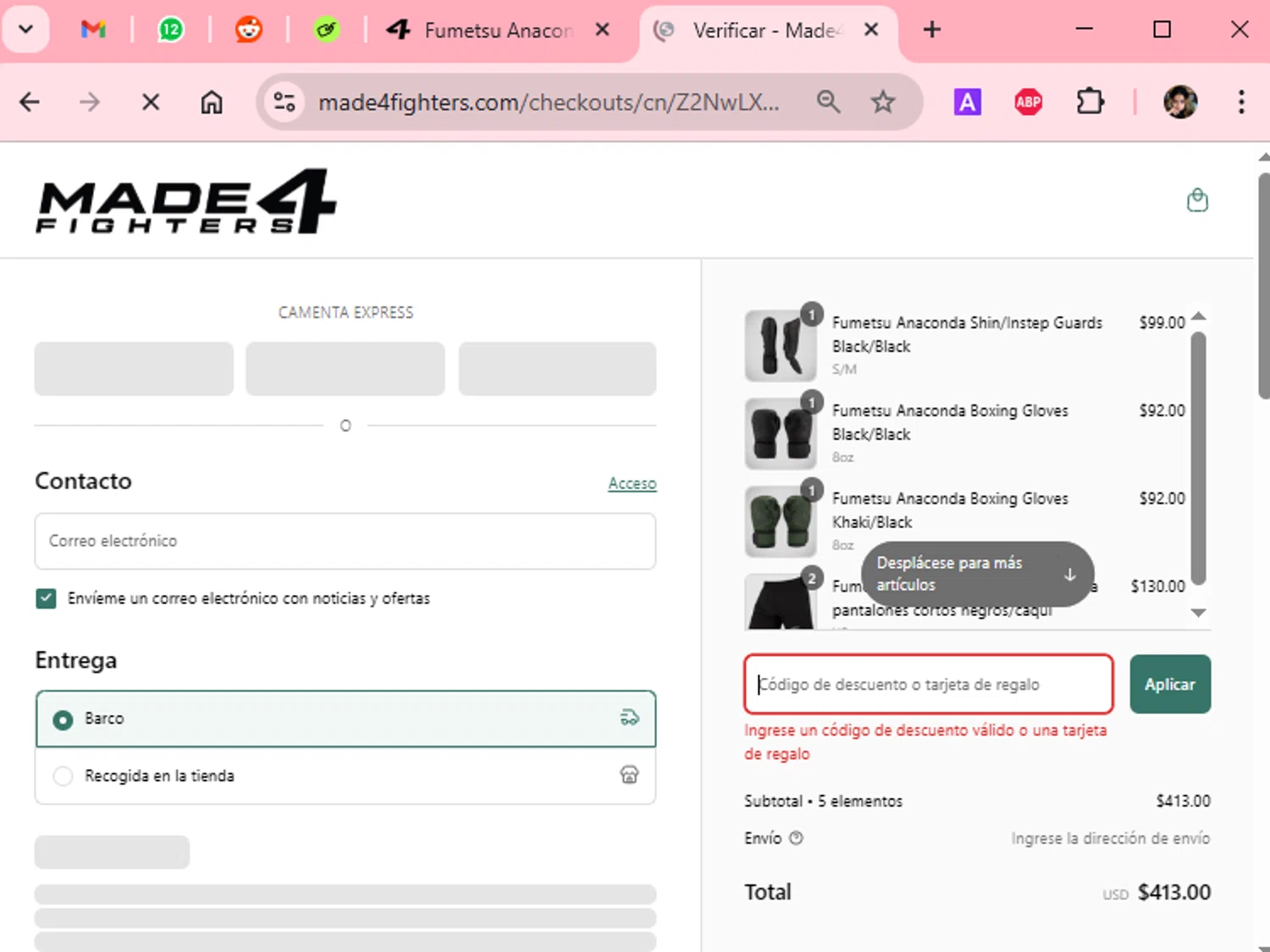 Made4Fighters promo code screenshot showing code GRAPPLE applied at Made4Fighters checkout page. Uploaded by SimplyCodes community member Scarleth_2GGD on Apr 18, 2025