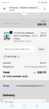 Welcome coupon verification screenshot