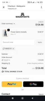 Madepants coupon verification screenshot