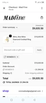 Women15 coupon verification screenshot