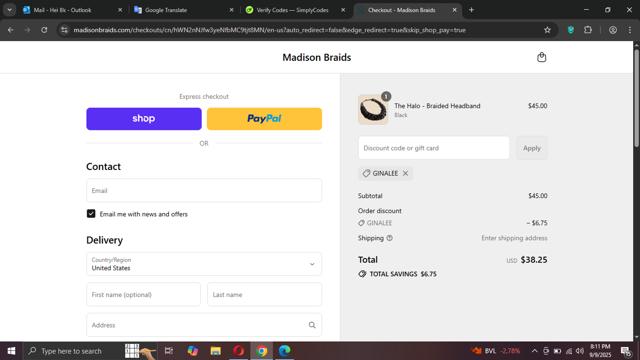 Madison Braids checkout page showing Madison Braids promo code box | Screenshot taken by SimplyCodes community member on Sep 10, 2025