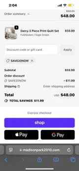 Madison Park 2010 coupon verification screenshot