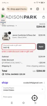 Madison Park 2010 coupon verification screenshot