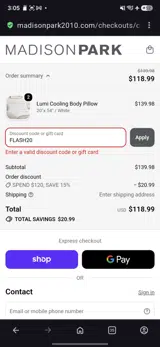 Madison Park 2010 coupon verification screenshot