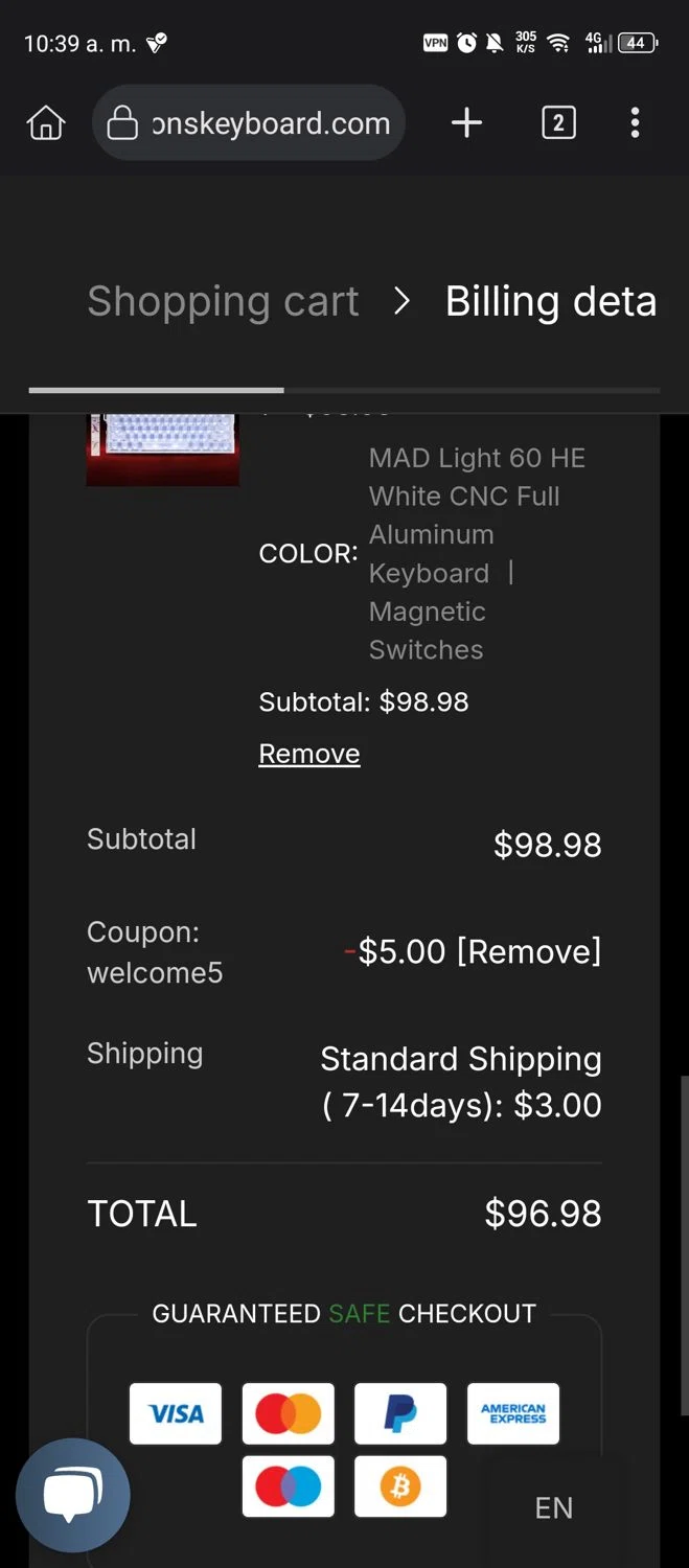 Madlions coupon code screenshot showing code welcome5 applied at Madlions checkout page. Uploaded by SimplyCodes community member GumballWatterson on Jul 23, 2025
