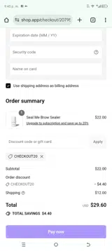 checkout20 coupon verification screenshot