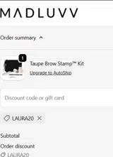 LAURA20 coupon verification screenshot