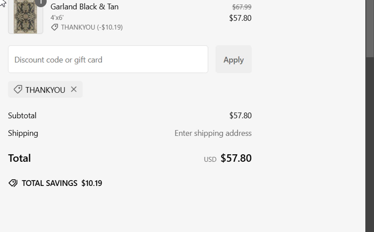 Mad Mats discount code screenshot showing code THANKYOU applied at Mad Mats checkout page. Uploaded by SimplyCodes community member CouponFox1822 on Jan 5, 2025