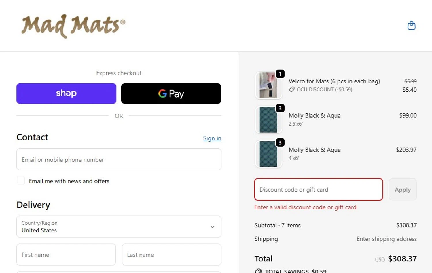 Mad Mats discount code screenshot showing code PAJE applied at Mad Mats checkout page. Uploaded by SimplyCodes community member QuestPro4808 on Sep 17, 2025