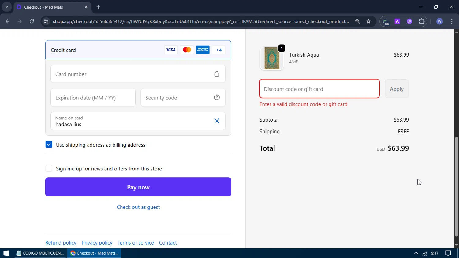 Mad Mats discount code screenshot showing code DELIGHT10 applied at Mad Mats checkout page. Uploaded by SimplyCodes community member WilmarDiax on Sep 19, 2025
