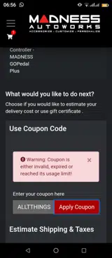 MADNESS Autoworks coupon verification screenshot