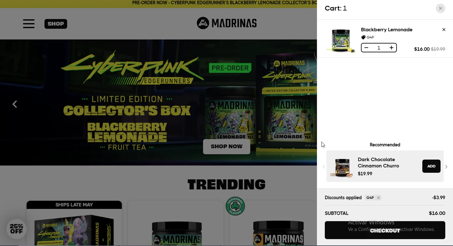 Madrinas discount code screenshot showing code G4P applied at Madrinas checkout page. Uploaded by SimplyCodes community member Jsjsjsjsjsjsjs on Mar 15, 2025