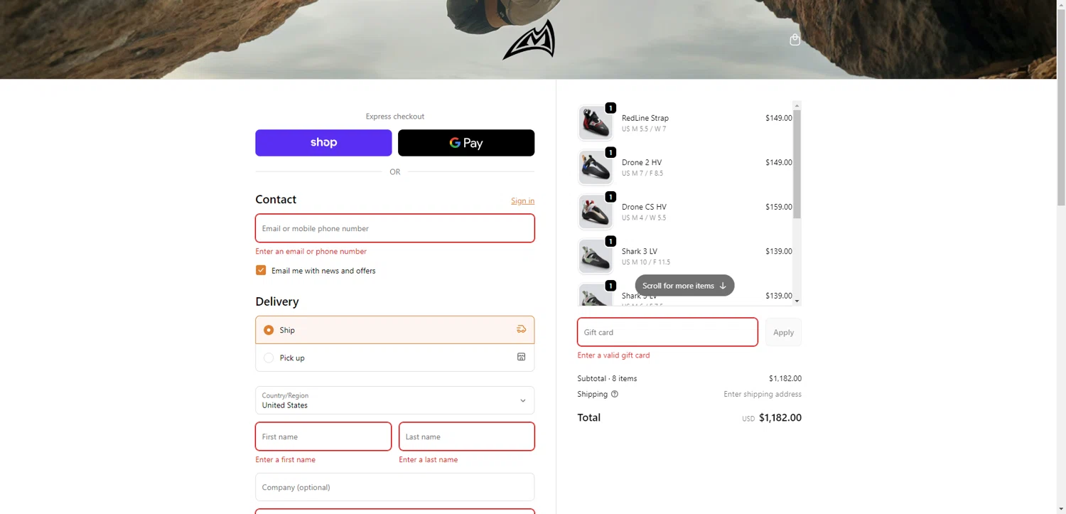 Mad Rock discount code screenshot showing code NOTREALCLIMBER applied at Mad Rock checkout page. Uploaded by SimplyCodes community member EpicEagle816 on Dec 24, 2025
