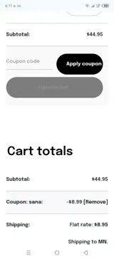 sana coupon verification screenshot