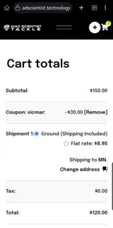 Mad Scientist Tackle coupon verification screenshot