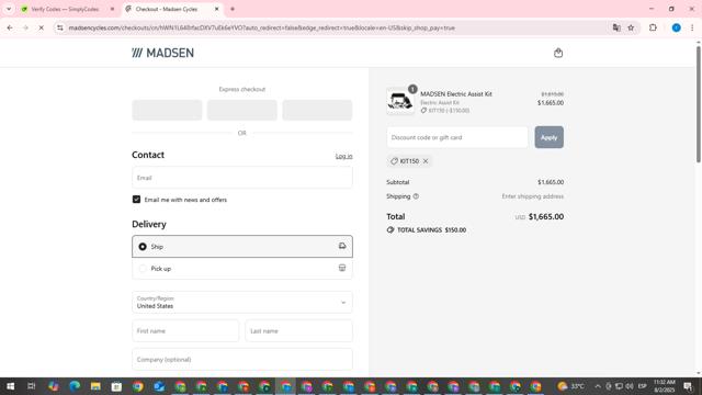 MADSEN Cycles checkout page showing MADSEN Cycles discount code box | Screenshot taken by SimplyCodes community member on Aug 2, 2025
