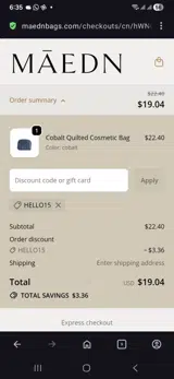Hello15 coupon verification screenshot