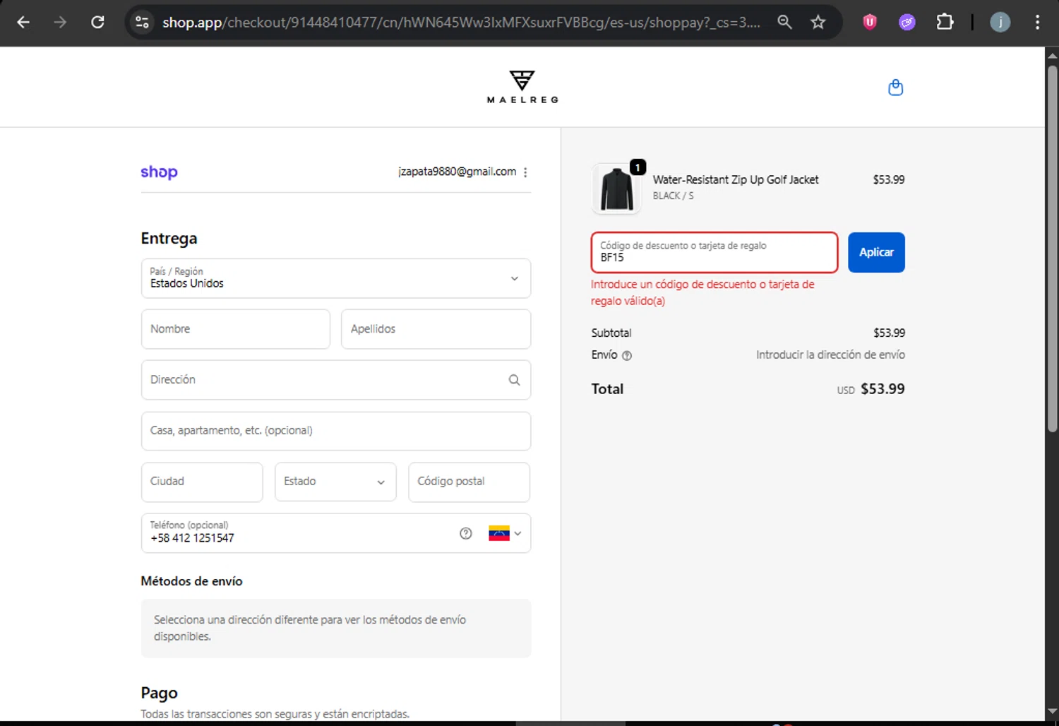 Maelreg discount code screenshot showing code BF15 applied at Maelreg checkout page. Uploaded by SimplyCodes community member VictoriousCurator5776 on Dec 5, 2025
