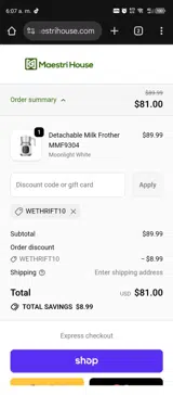 WETHRIFT10 coupon verification screenshot