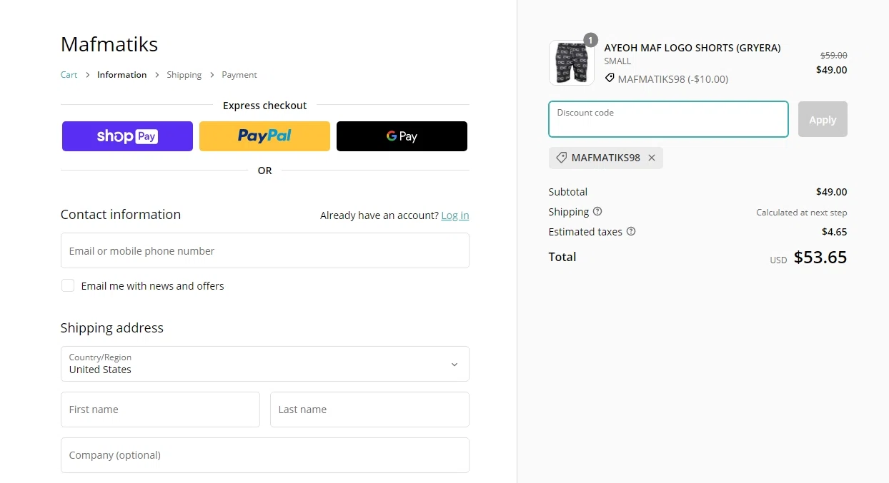 Mafmatiks checkout page showing Mafmatiks promo code box | Screenshot taken by SimplyCodes community member on Apr 8, 2023