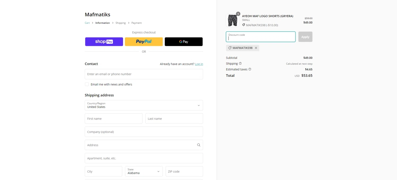 Mafmatiks checkout page showing Mafmatiks promo code box | Screenshot taken by SimplyCodes community member on May 7, 2023
