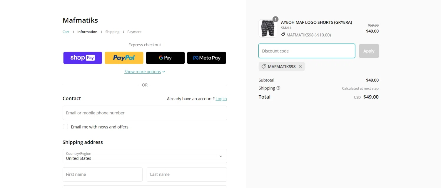 Mafmatiks checkout page showing Mafmatiks promo code box | Screenshot taken by SimplyCodes community member on Jul 4, 2023