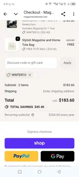 Winter10 coupon verification screenshot