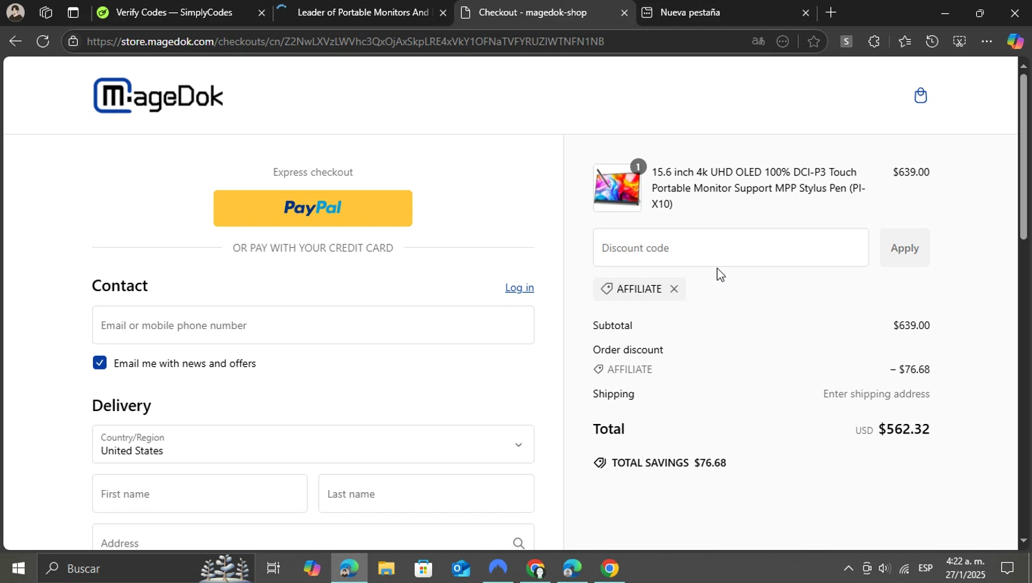 MageDok promo code screenshot showing code affiliate applied at MageDok checkout page. Uploaded by SimplyCodes community member WonderKnight7884 on Jan 27, 2025