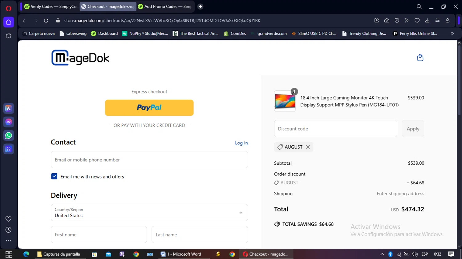 MageDok promo code screenshot showing code AUGUST applied at MageDok checkout page. Uploaded by SimplyCodes community member yisusgamer on Apr 26, 2025