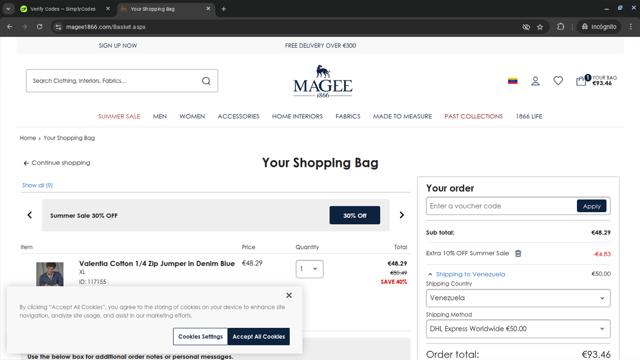 Magee 1866 checkout page showing Magee 1866 discount code box | Screenshot taken by SimplyCodes community member on Jul 18, 2025