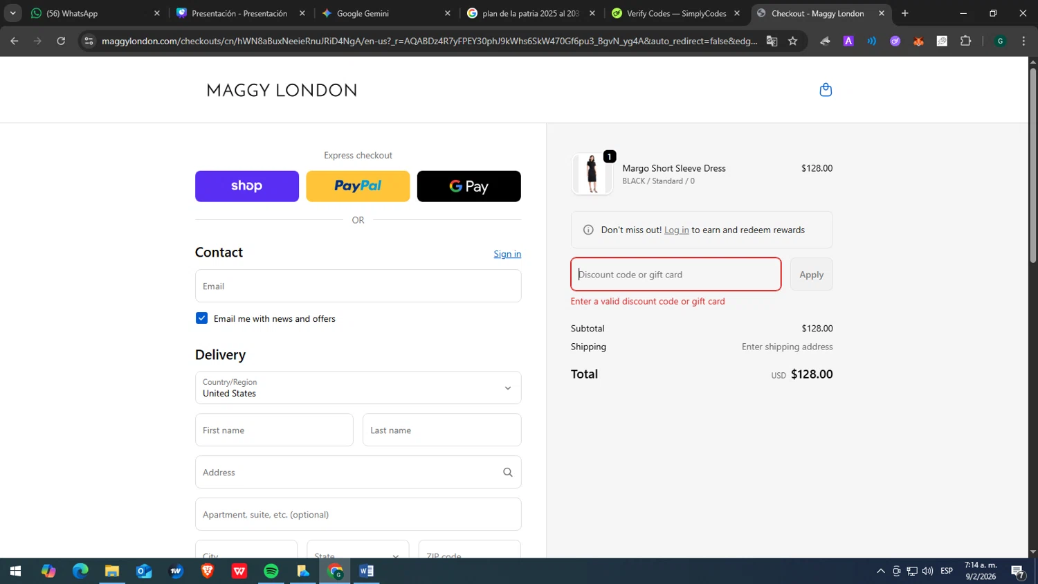 Maggy London discount code screenshot showing code LISA15 applied at Maggy London checkout page. Uploaded by SimplyCodes community member GOJOSATURO on Feb 9, 2026