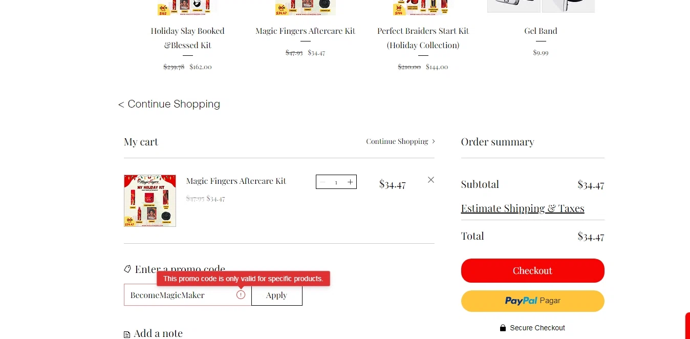 Magic Fingers checkout page showing Magic Fingers promo code box | Screenshot taken by SimplyCodes community member on Dec 4, 2022