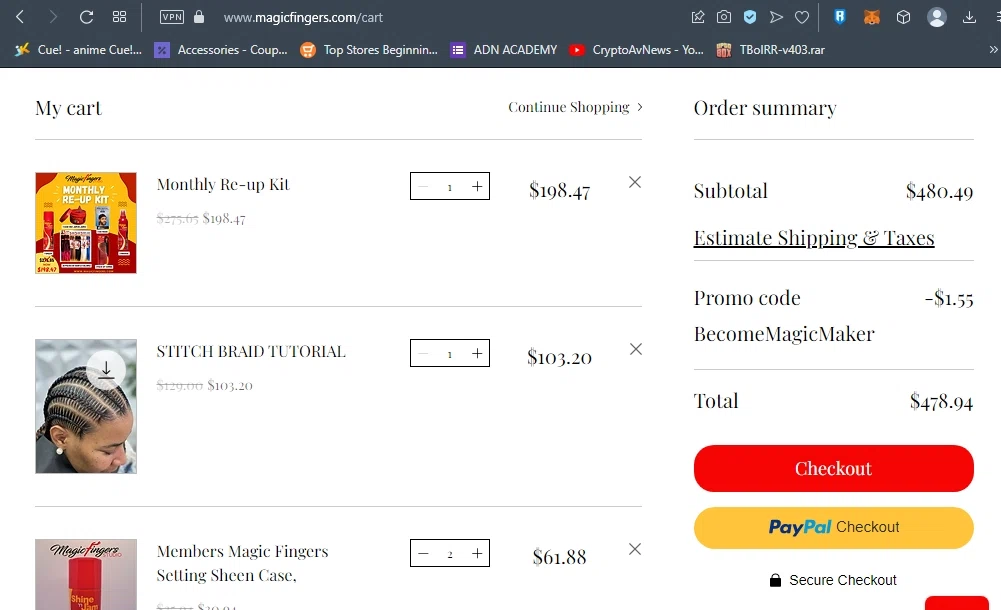 Magic Fingers checkout page showing Magic Fingers promo code box | Screenshot taken by SimplyCodes community member on Oct 7, 2022