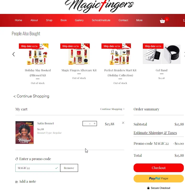 Magic Fingers checkout page showing Magic Fingers promo code box | Screenshot taken by SimplyCodes community member on Jan 1, 2023