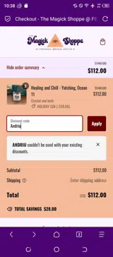 Andriu coupon verification screenshot